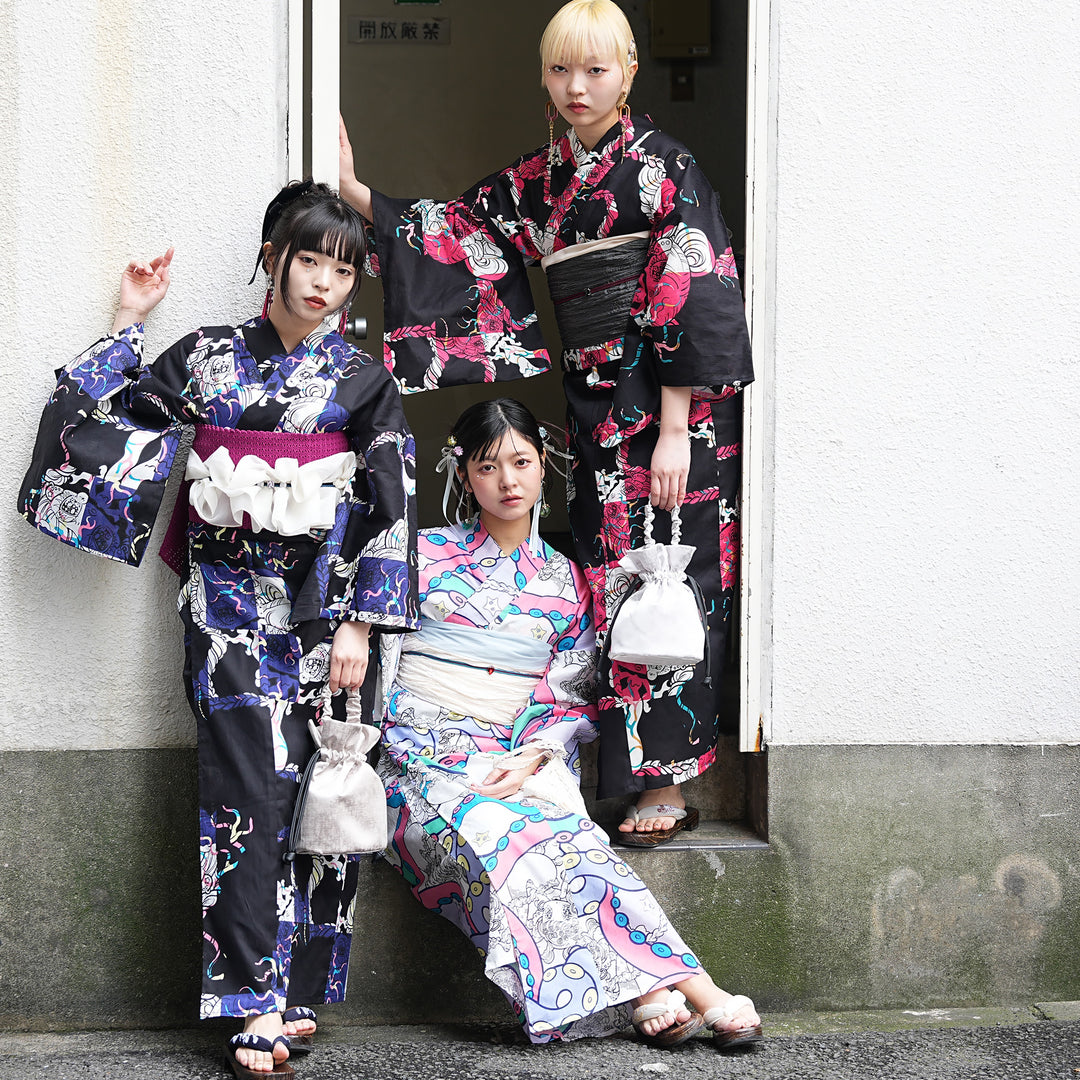 ニコアンティーク×せきやゆりえ 浴衣3点セット（浴衣・帯・下駄）A