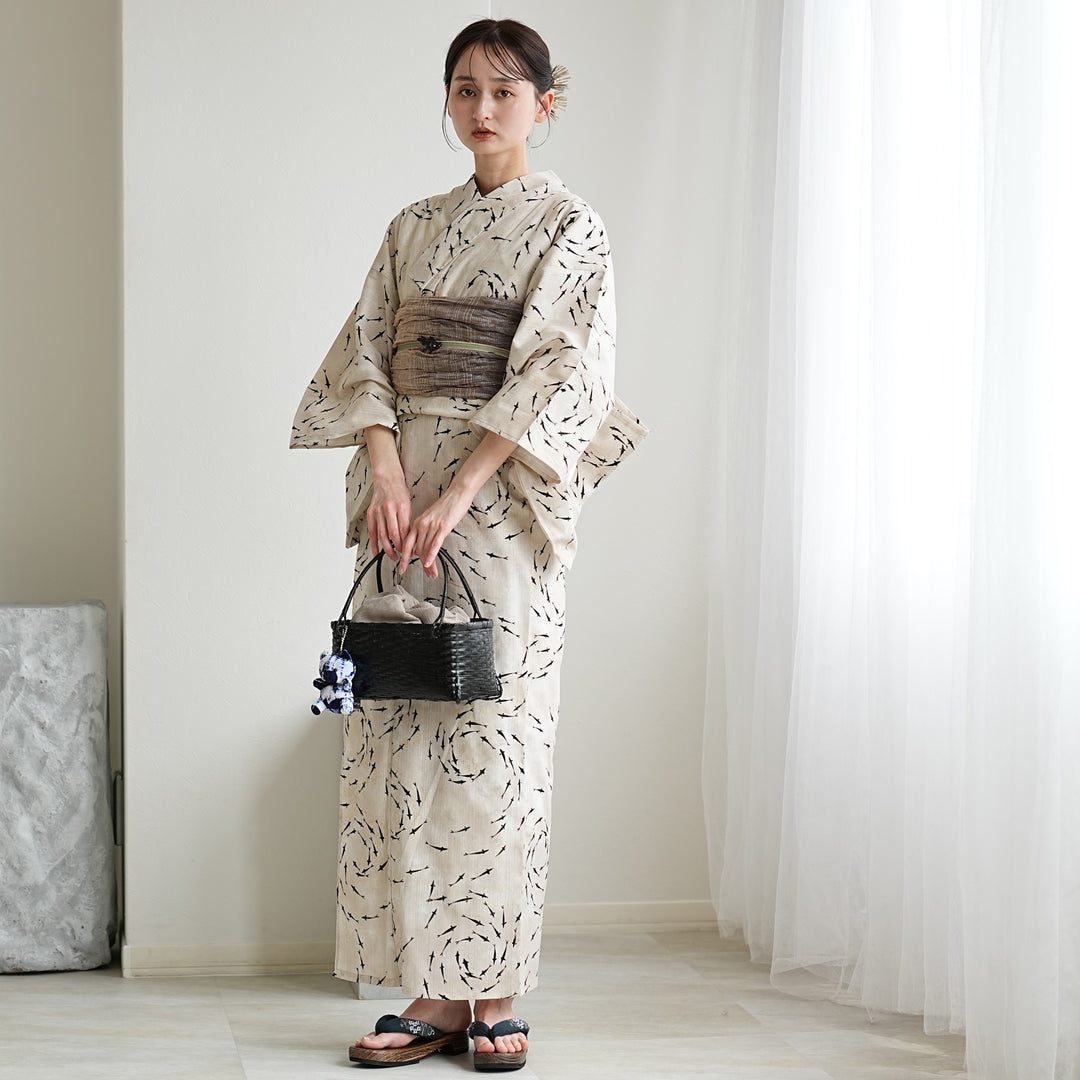 utatane 高級変わり織 浴衣3点セット（浴衣・帯・下駄）水鏡きらり