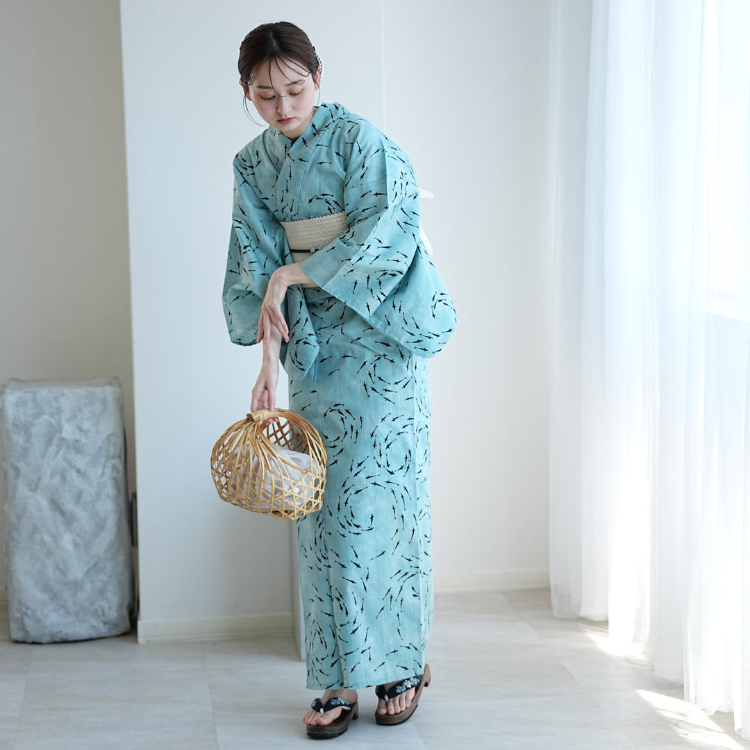utatane 高級変わり織 浴衣3点セット（浴衣・帯・下駄）水鏡きらり