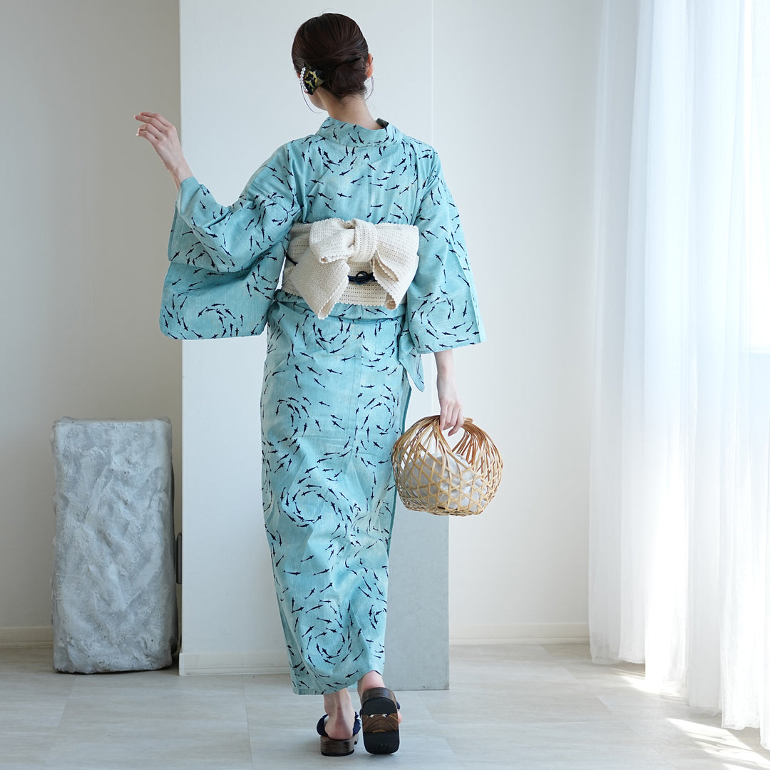 utatane 高級変わり織 浴衣3点セット（浴衣・帯・下駄）水鏡きらり