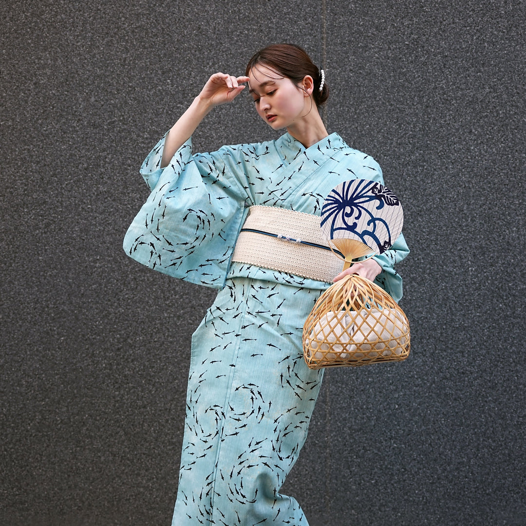 着物・浴衣 peachRITA utatane 高級変わり織 浴衣3点セット（浴衣・帯・下駄）水鏡きらり
