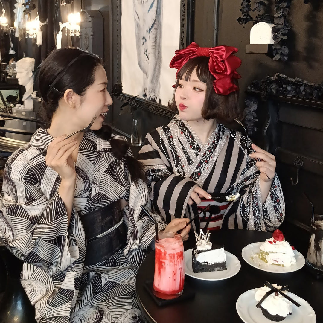 ニコアンティーク 浴衣3点セット（浴衣・帯・下駄）アメーバレースの片