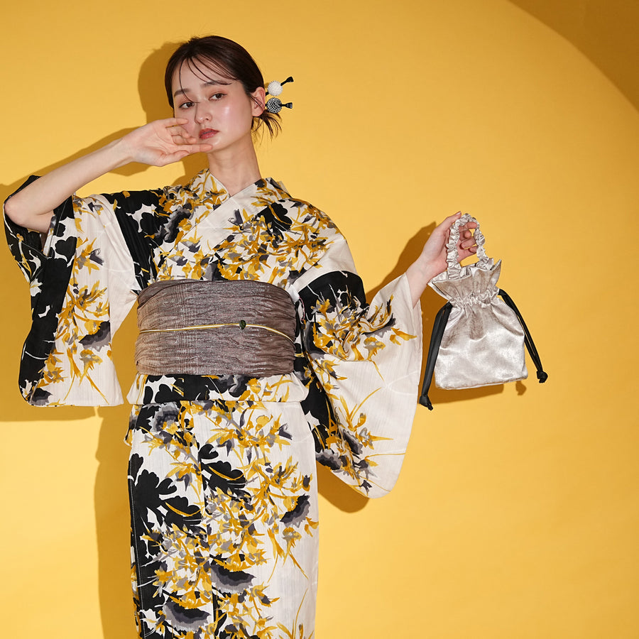 ✅新品【モノクロ麻の葉イエロー花】utatane ニコアンティーク 浴衣単品 Shopping Item（全商品） | utatane［公式］オンラインショップ