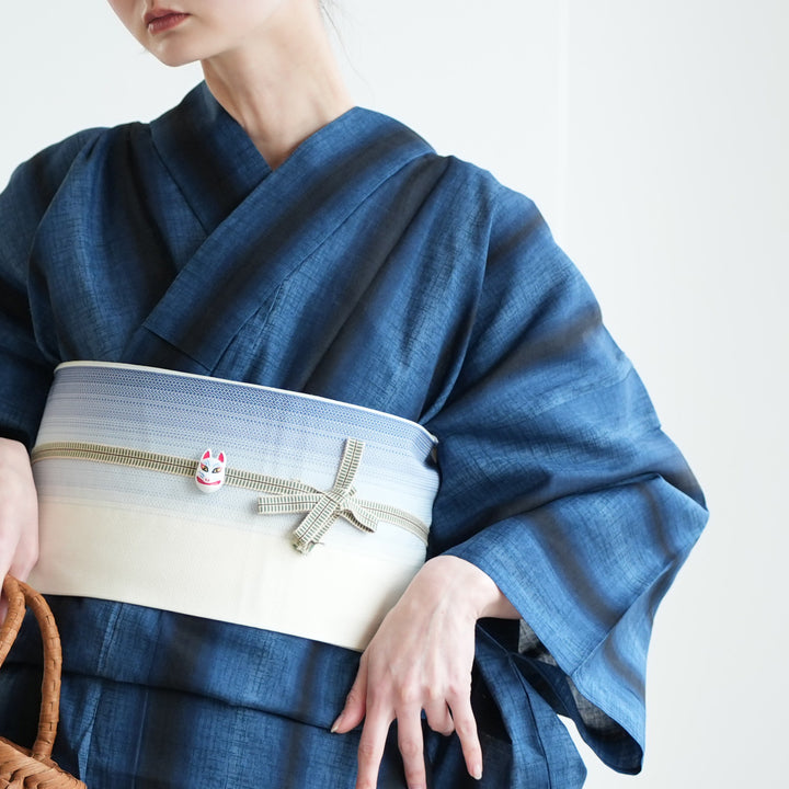 高級変わり織 浴衣3点セット（浴衣・帯・下駄）粋モダン 藍階調
