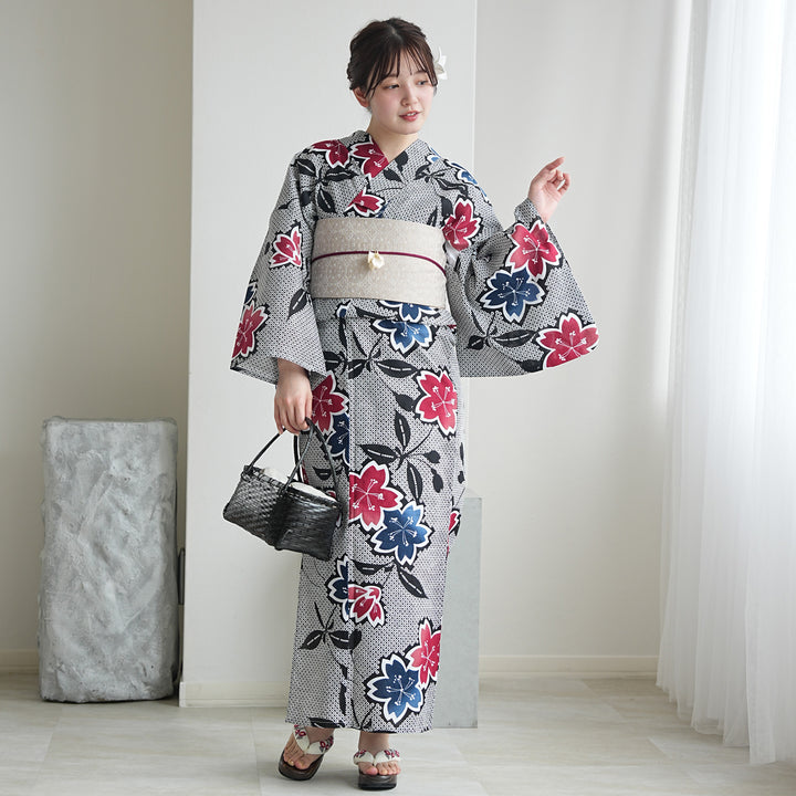 高級変わり織 浴衣3点セット（浴衣・帯・下駄）粋モダン 黒の絞り柄に