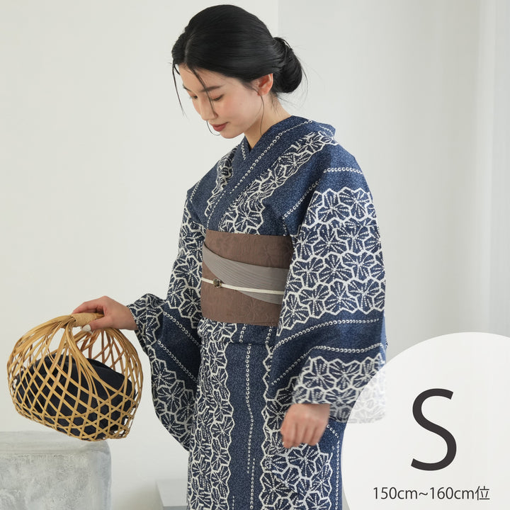 鉛筆画 「なれない浴衣」作品Ｎｏ．100 高級変わり織 浴衣2点セット ( ゆかた・帯 )先染めベージュ風に