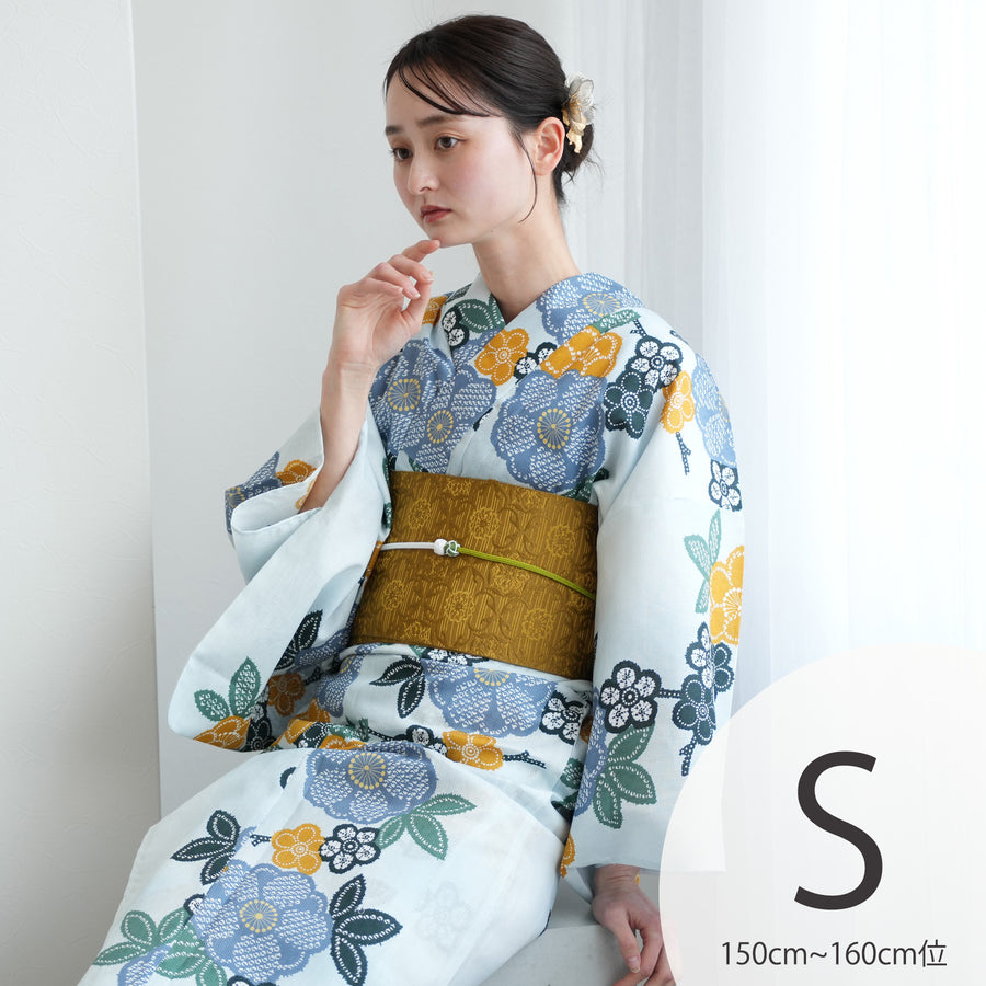 utatane｜utatane 浴衣3点セット 水色と青磁色の牡丹 Lサイズ