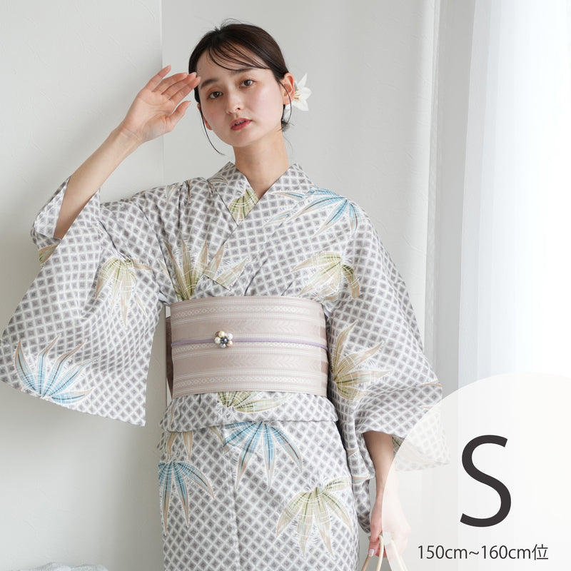 【utatane 高級変わり織 浴衣3点セット ( ゆかた・帯・下駄 )切子紋と涼しげラムネ色の松】 Sサイズ（150-160cm） 国産生地 国内染色　昭和初期アンティーク復刻版（5011277911）