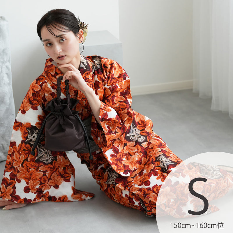 【ニコアンティーク 高級変わり織 浴衣3点セット ( ゆかた・帯・下駄 ) 梟の森　暁】 Sサイズ（150-160cm） 国産生地 国内染色　個性派きもの（5011283011）