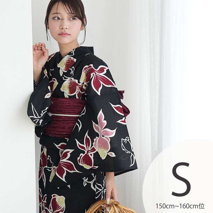 utatane 高級変わり織 浴衣3点セット（浴衣・帯・下駄）黒地に紅色の