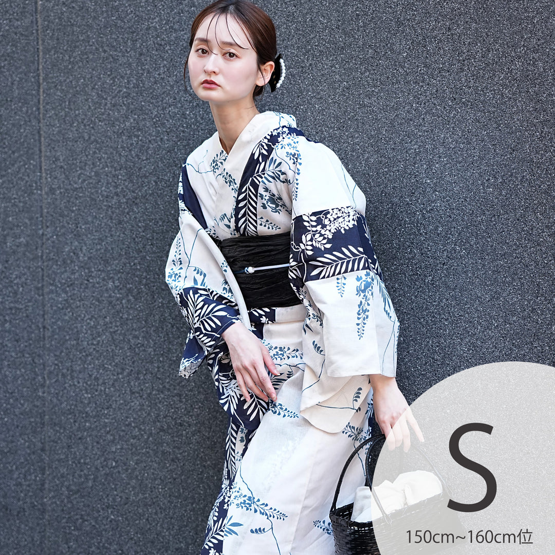 utatane 高級変わり織 浴衣3点セット（浴衣・帯・下駄）紺の染め分け