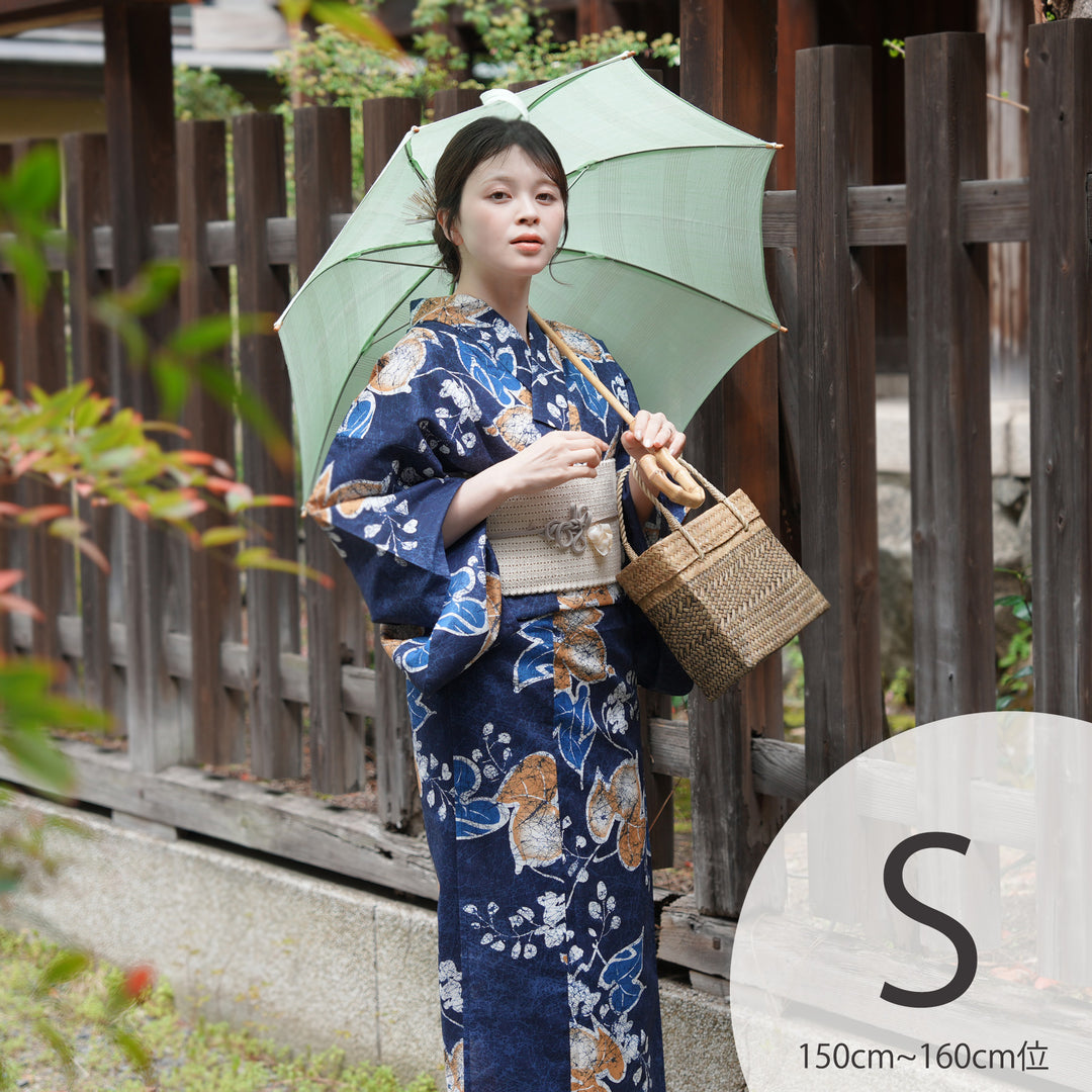 高級変わり織 浴衣3点セット（浴衣・帯・下駄）葡萄葉の月の雫