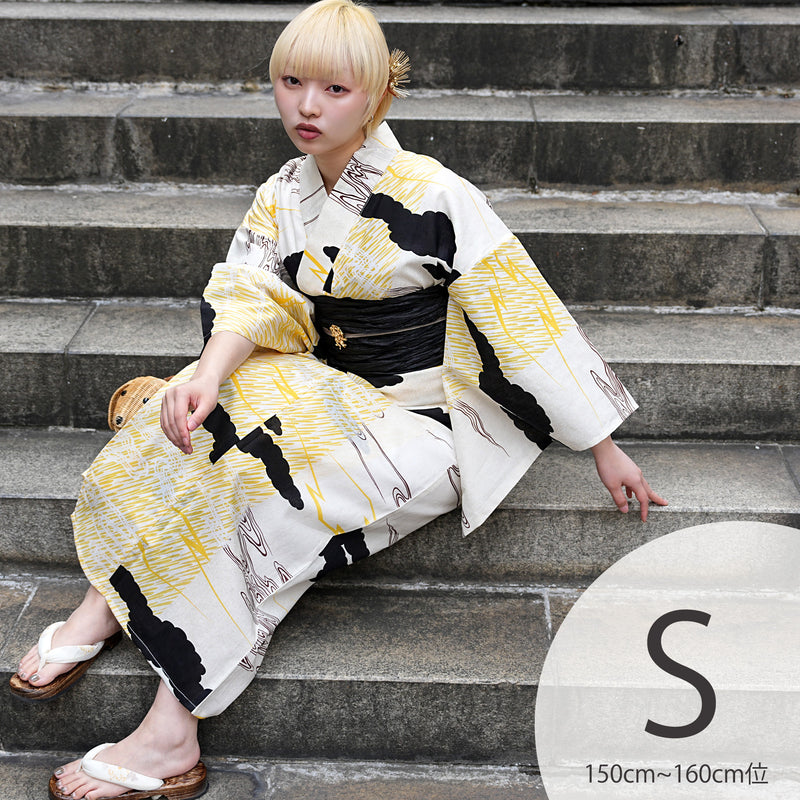 新品 新作 Utatane×ニコアンティーク 浴衣3点セット(帯・下駄) ニコアンティーク 浴衣3点セット（浴衣・帯・下駄）雷鳴と雲取染め分け