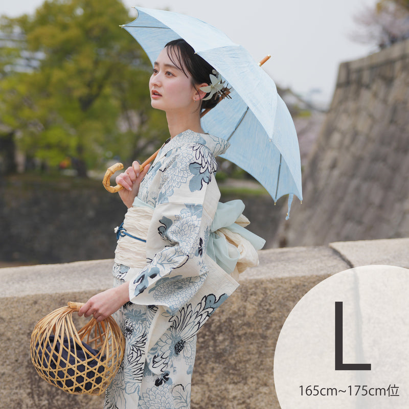 浴衣3点セット（浴衣/帯/下駄） utatane TL トールサイズ（身長165-175cm）グレイッシュブルーの菊づくし（5012220011）