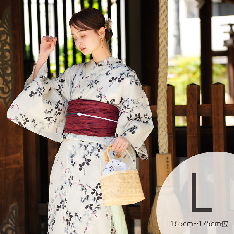 【utatane 高級変わり織 浴衣3点セット ( ゆかた・帯・下駄 ) サイダー色に溶け込む萩とトンボ】 Lサイズ（165-175cm） 国産生地 国内染色　昭和初期アンティーク復刻版（5012266511）