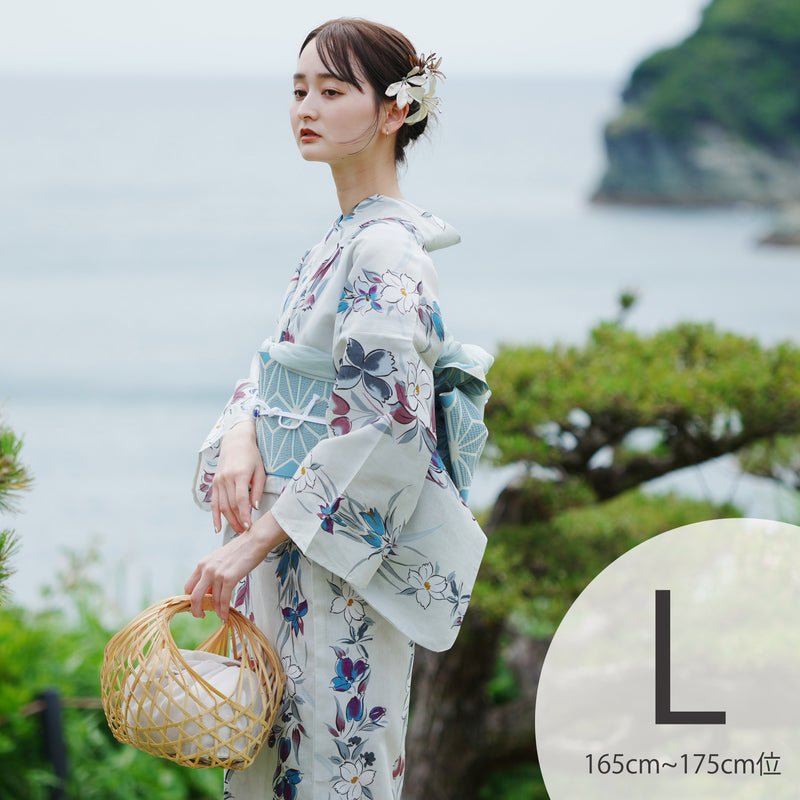 utatane 高級変わり織 浴衣3点セット ( ゆかた・帯・下駄 ) 白地