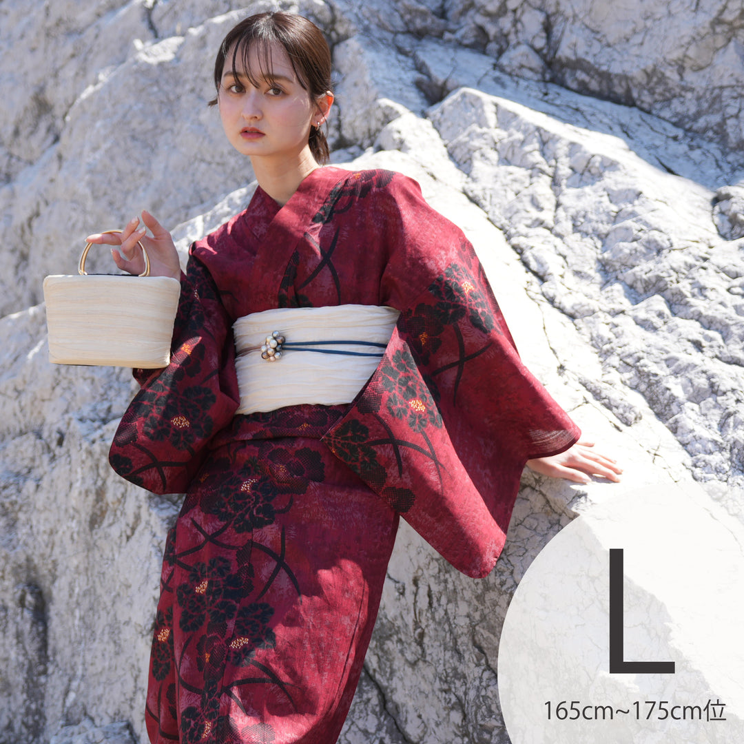 utatane 高級変わり織 浴衣3点セット ( ゆかた・帯・下駄 ) ガーネット
