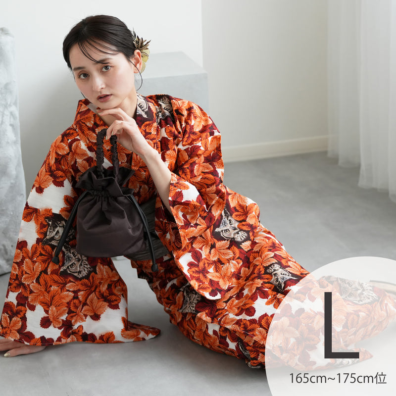【ニコアンティーク 高級変わり織 浴衣3点セット ( ゆかた・帯・下駄 ) 梟の森　暁】 Lサイズ（165-175cm） 国産生地 国内染色　個性派きもの（5012283011）