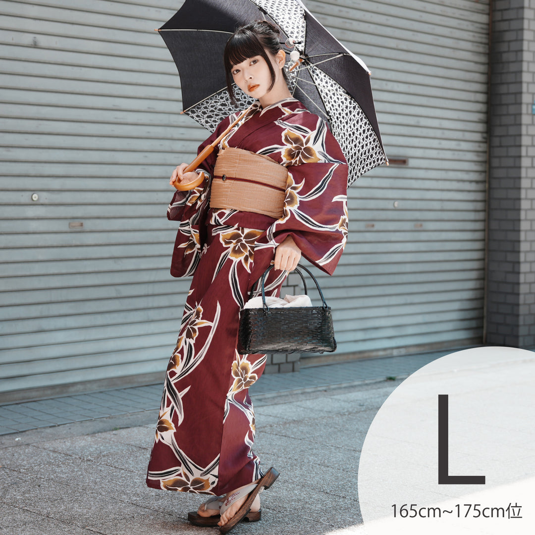 utatane 高級変わり織 浴衣3点セット（浴衣・帯・下駄）紫に伸びやかな