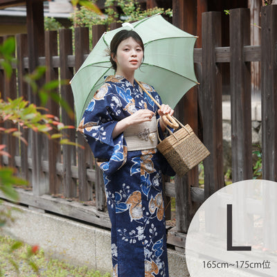 高級変わり織 浴衣3点セット（浴衣・帯・下駄）焦げ鳶色に片寄せ菊 