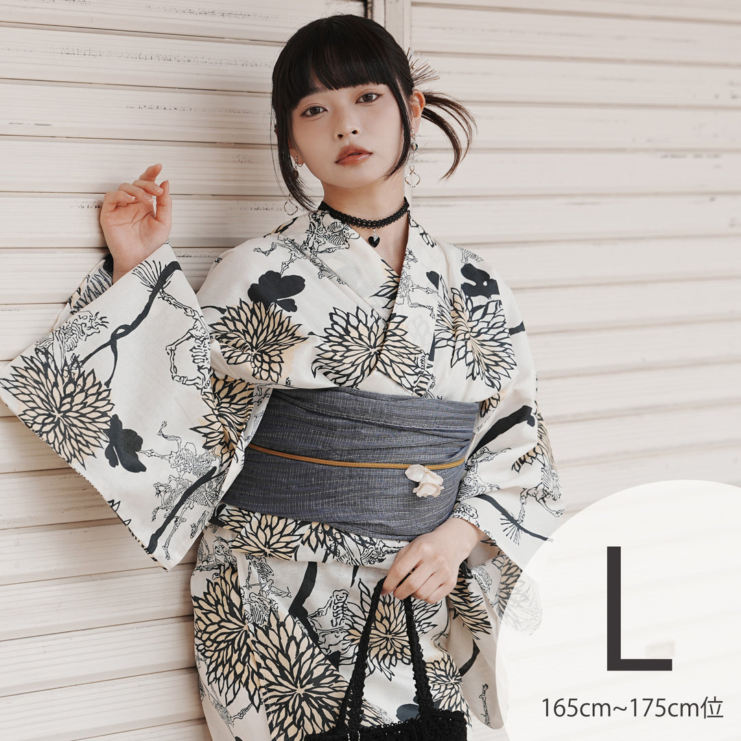 新品未使用 utatane ニコアンティーク 浴衣＆帯セット　 GW限定値下げ ニコアンティーク 浴衣3点セット（浴衣・帯・下駄）スカルオーケストラ
