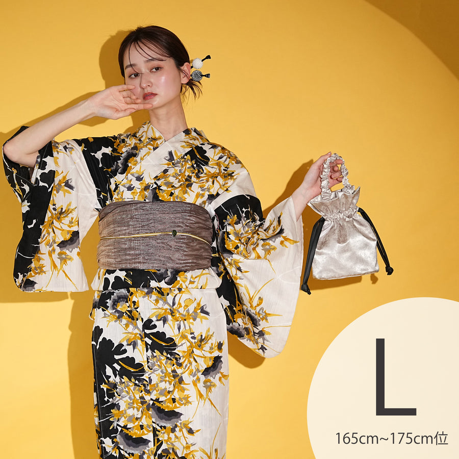 美品 utatane ウタタネ 浴衣 帯 セット 黄色 兵児帯 レトロ イエロー utatane（ウタタネ）の「浴衣3点セット はじけるイエローの百合（浴衣