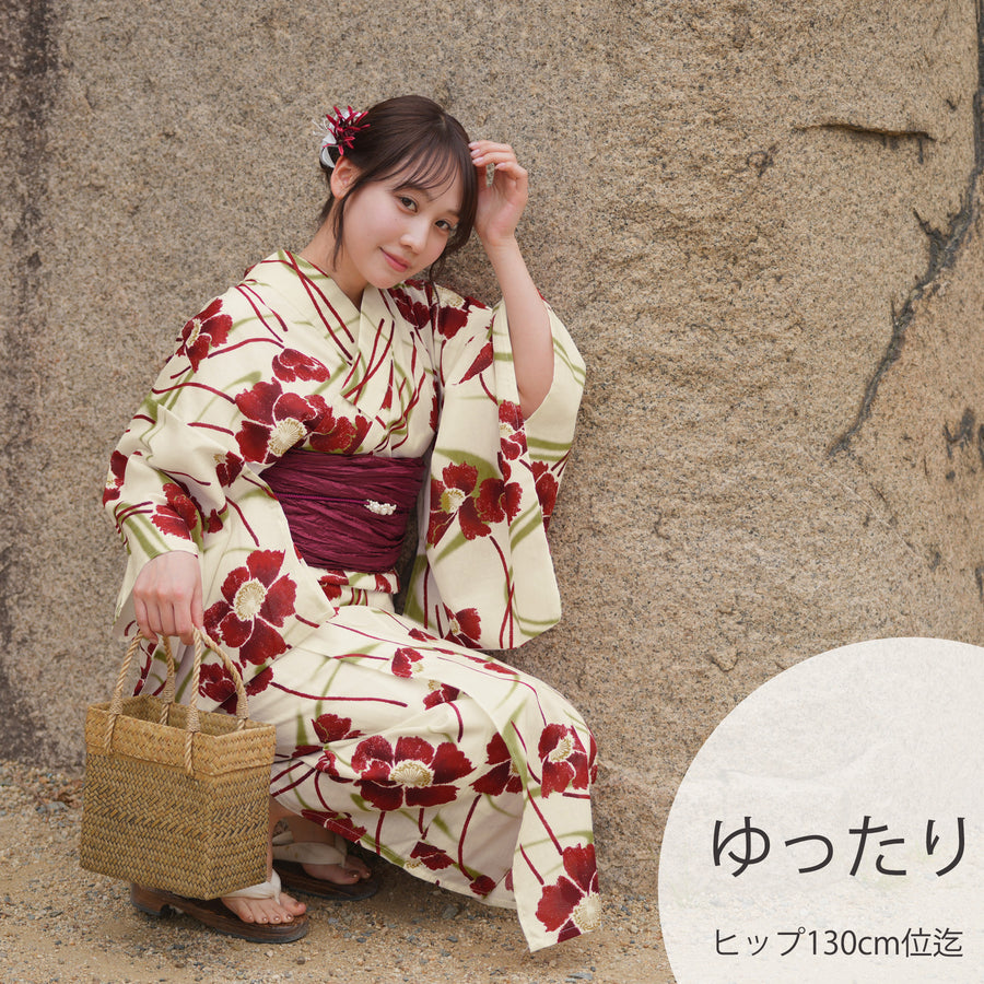 こども浴衣M／涼しげなリップル生地／小花柄／木綿(コットン