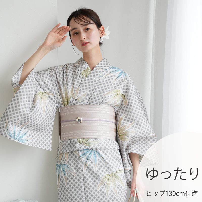 【utatane 高級変わり織 浴衣3点セット ( ゆかた・帯・下駄 )切子紋と涼しげラムネ色の松】 3Lサイズ（ヒップ約130cm位まで対応） 国産生地 国内染色　昭和初期アンティーク復刻版（5013277911）