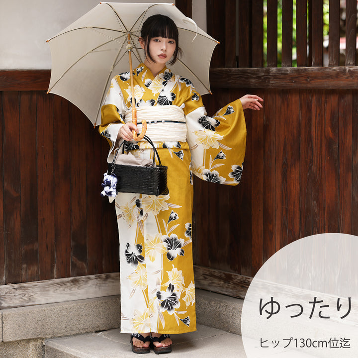 utatane 高級変わり織 浴衣3点セット（浴衣・帯・下駄）からしの