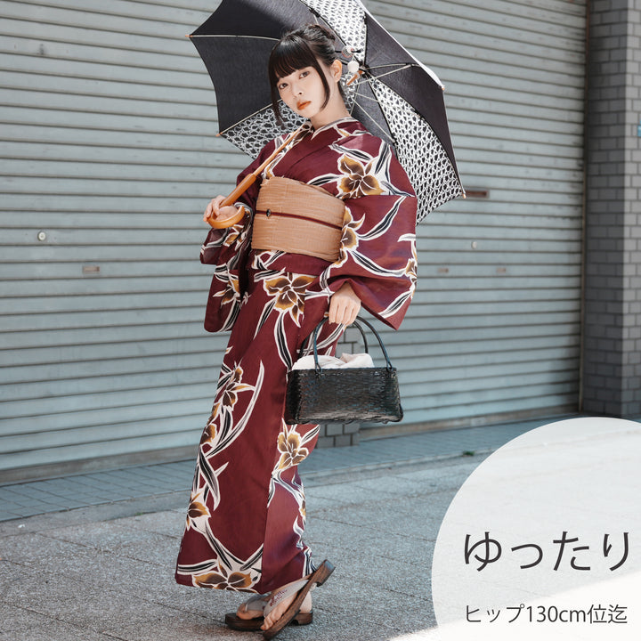 【hirotan 23】★夏物全て浴衣中古品30点まとめ売り utatane 高級変わり織 浴衣3点セット（浴衣・帯・下駄）紫に伸びやかな
