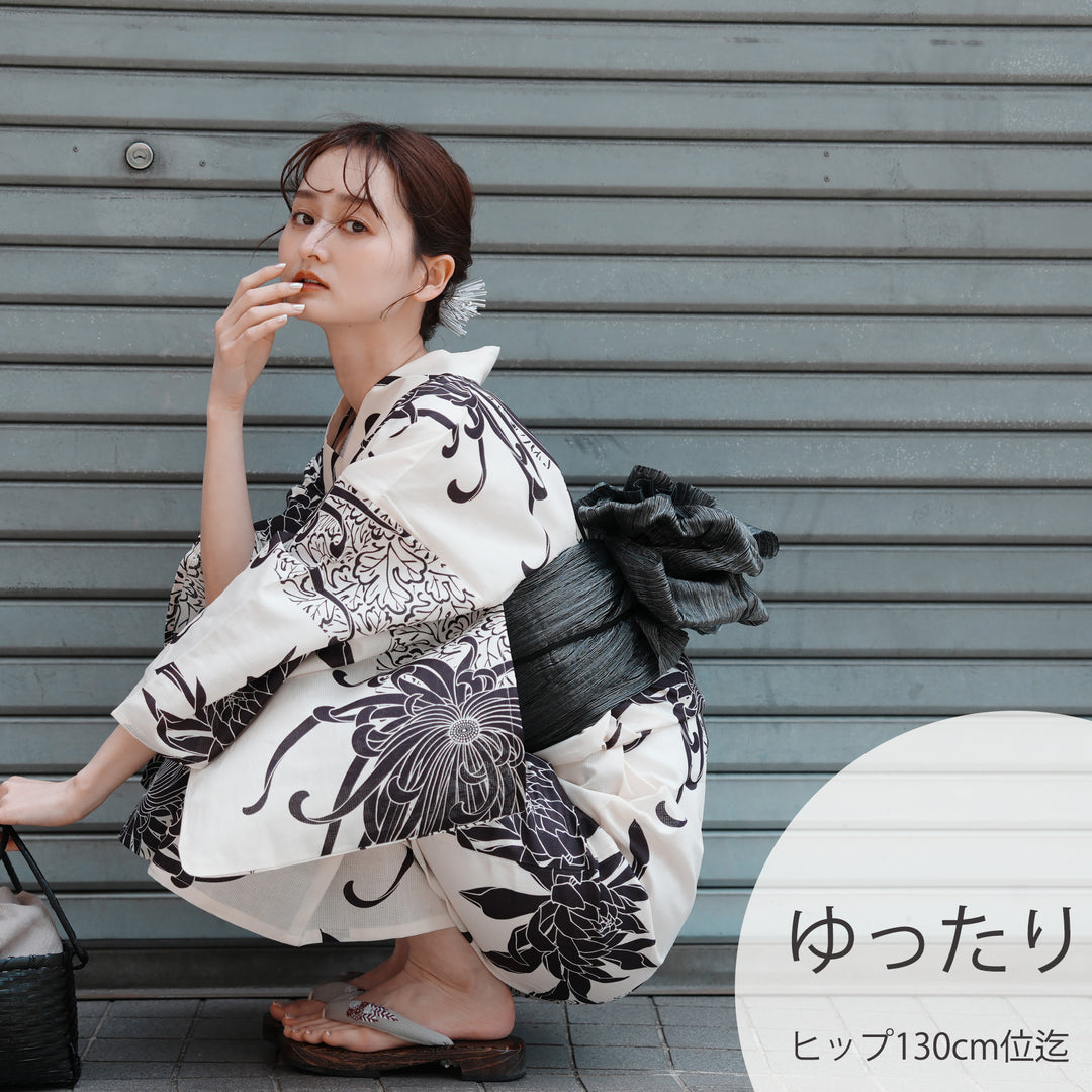 utatane 高級変わり織 浴衣3点セット（浴衣・帯・下駄）きなりに粋紫の