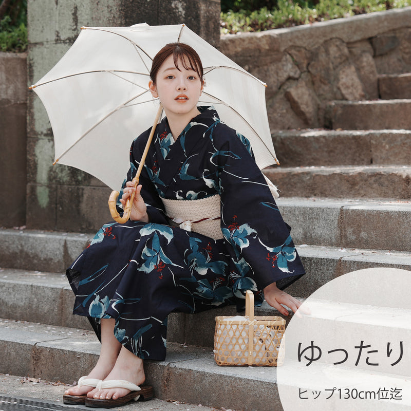ダレノガレ明美着用　浴衣　帯　下駄　3点セット 即日発送】グレー地×マーガレット浴衣【浴衣3点セット 浴衣/帯/下駄
