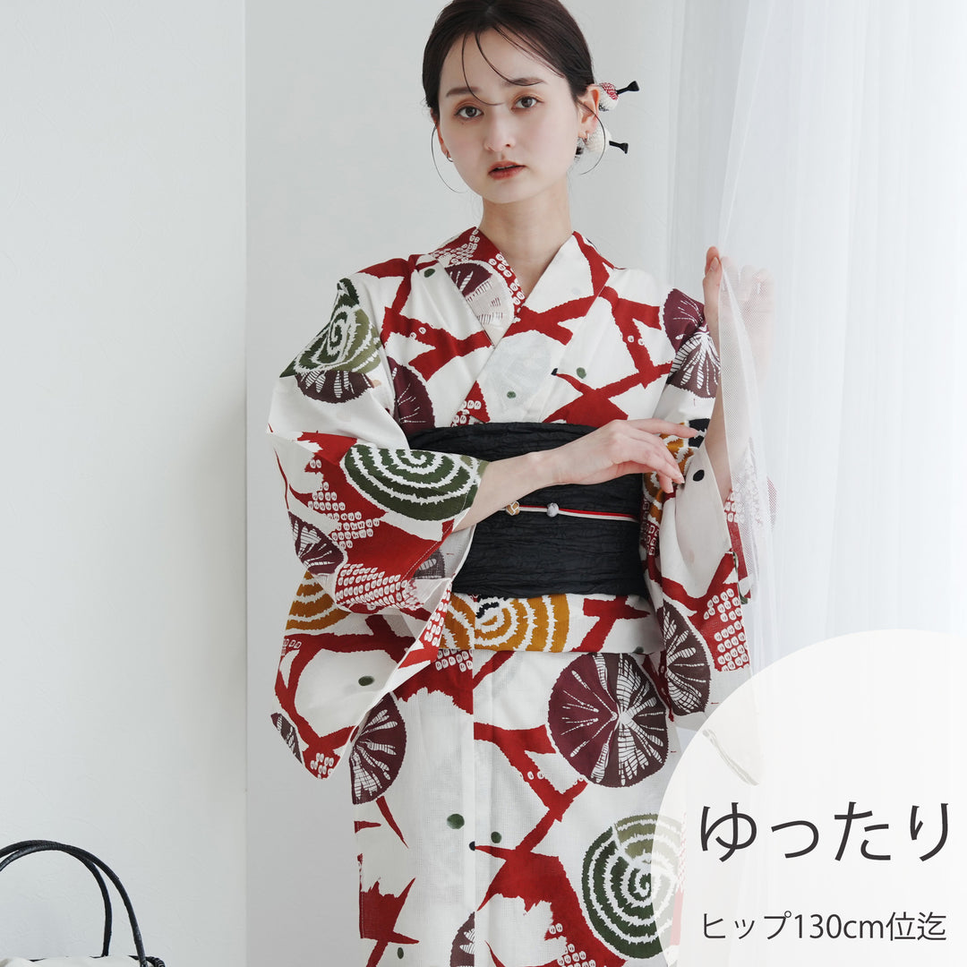 utatane 高級変わり織 浴衣3点セット（浴衣・帯・下駄）赤の籠目と