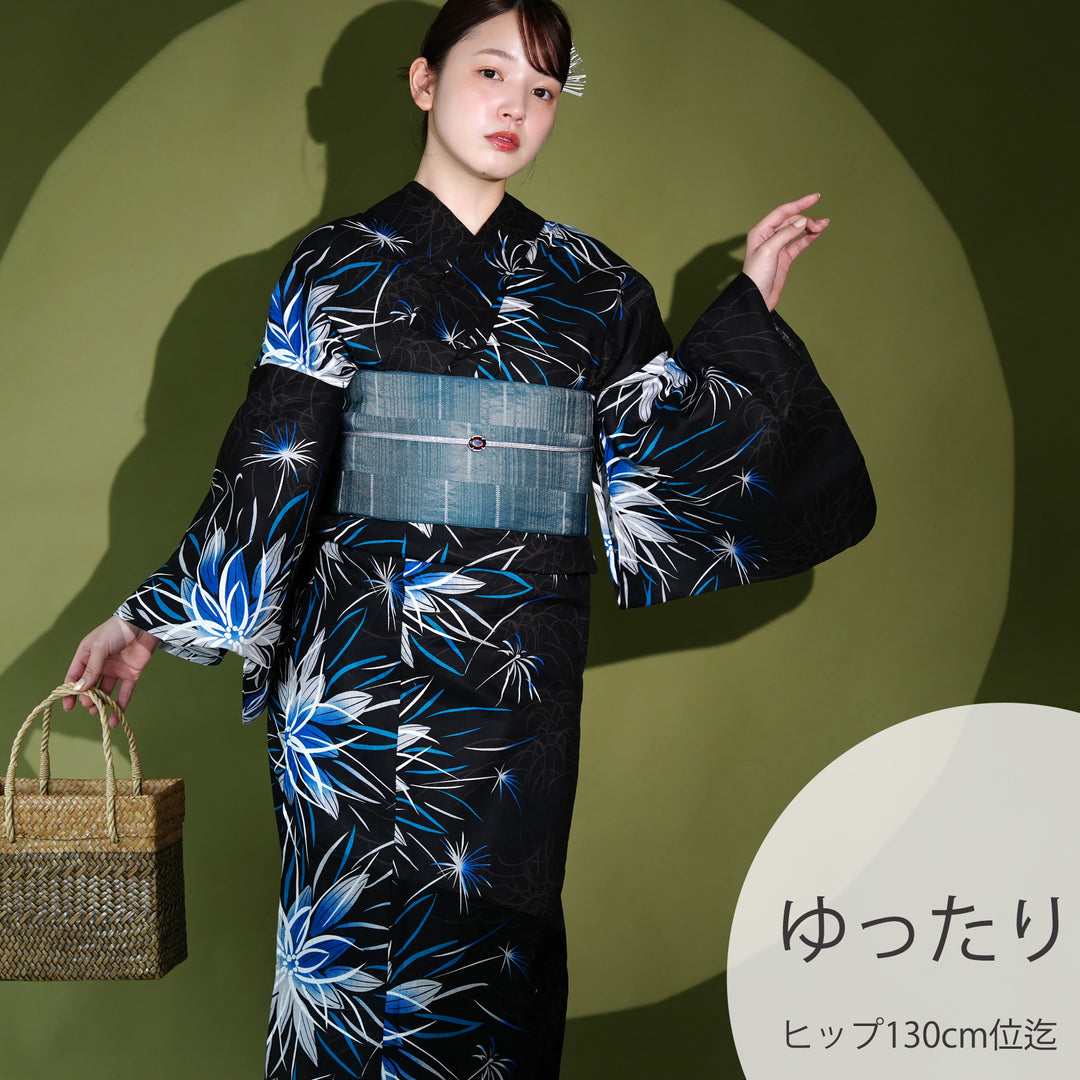 ニコアンティーク 浴衣3点セット（浴衣・帯・下駄）氷華ノイズ】高級
