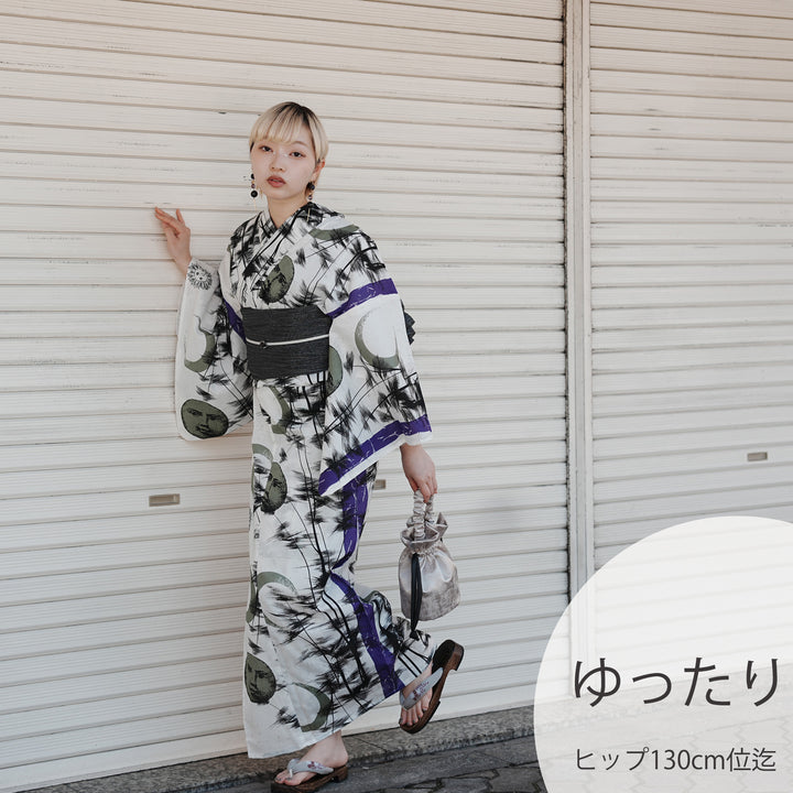 ニコアンティーク 浴衣3点セット（浴衣・帯・下駄）月蝕標本室と紫の