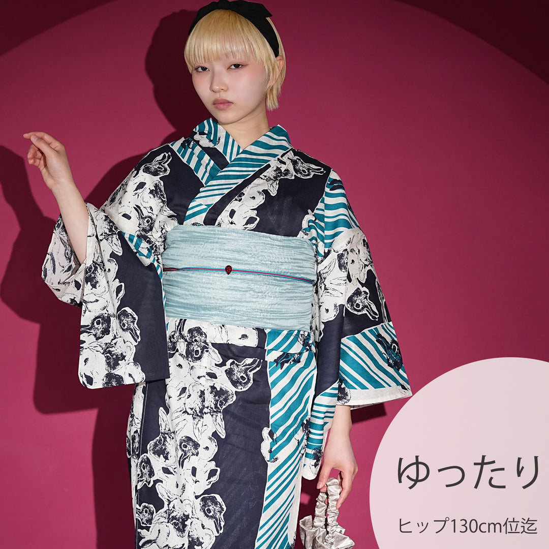 ニコアンティーク 浴衣3点セット（浴衣・帯・下駄）毒うさぎロリータ