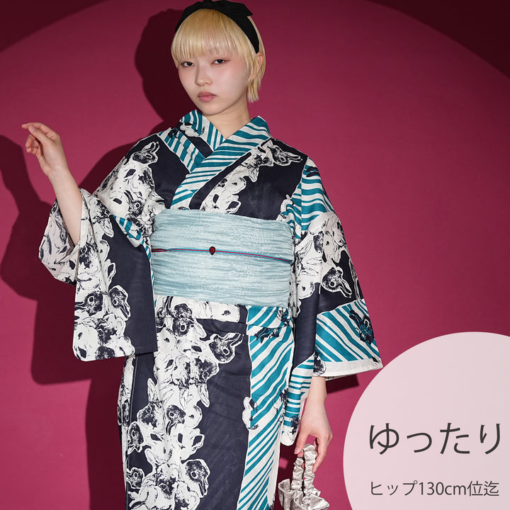 ニコアンティーク 浴衣3点セット（浴衣・帯・下駄）毒うさぎロリータ