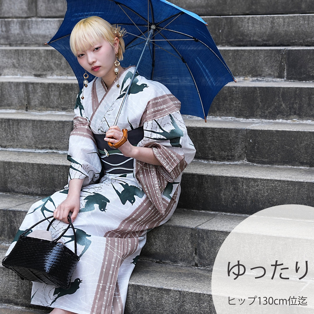 ニコアンティーク 浴衣3点セット（浴衣・帯・下駄）染め分け燕の余白