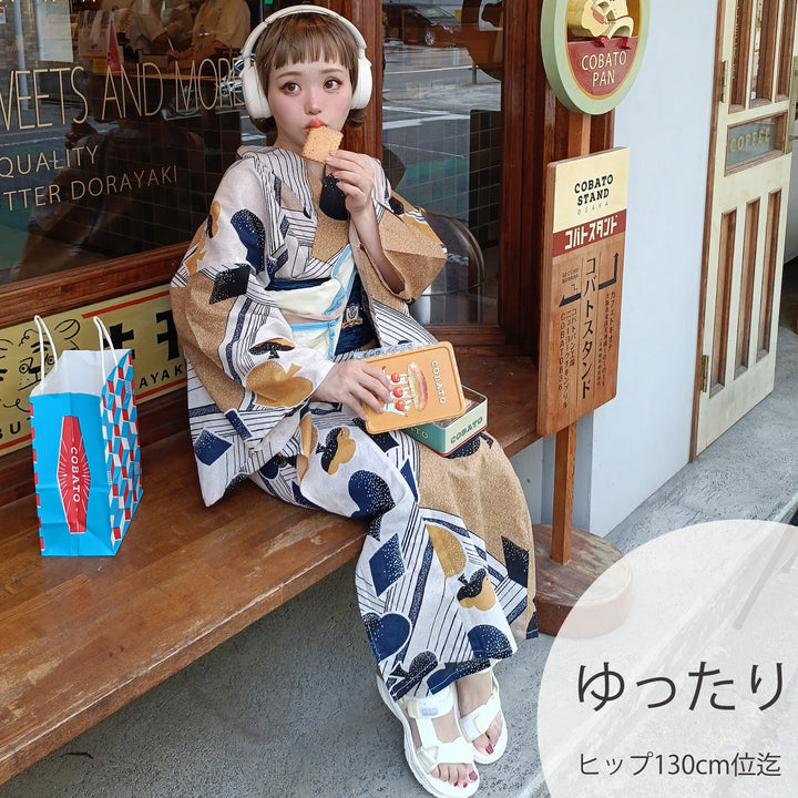 Nico@ntique ニコアンティーク　花柄浴衣・オレンジ帯セット 古典 ニコアンティーク 浴衣3点セット（浴衣・帯・下駄）少女エースの