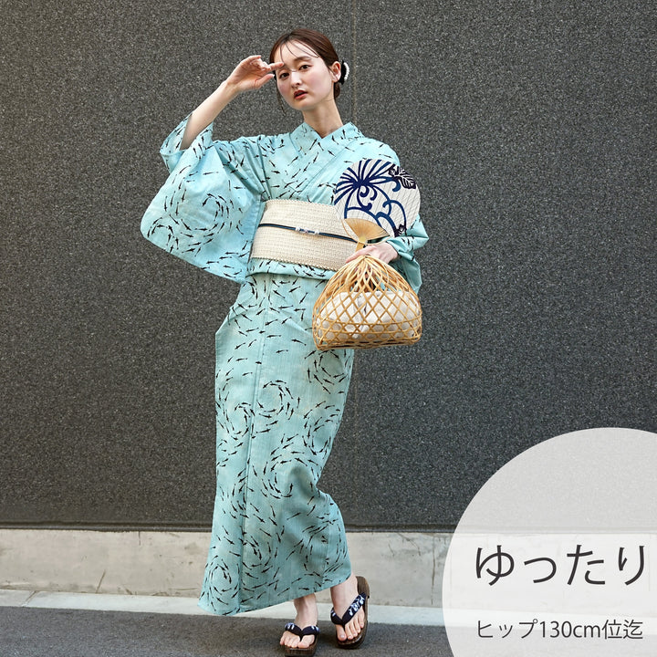 utatane 高級変わり織 浴衣3点セット（浴衣・帯・下駄）水鏡きらり