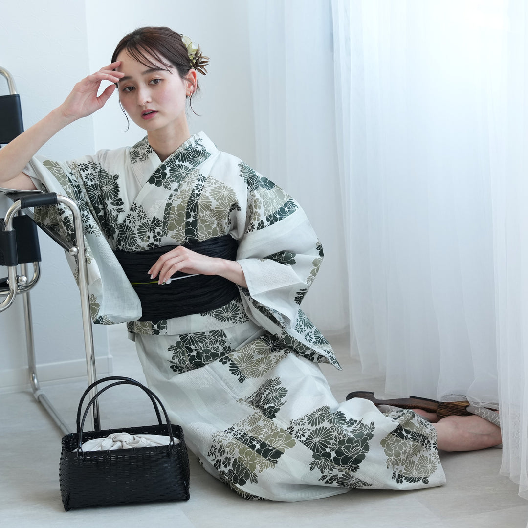セパレート高級変わり織 二部式浴衣3点セット ( ゆかた上下・帯
