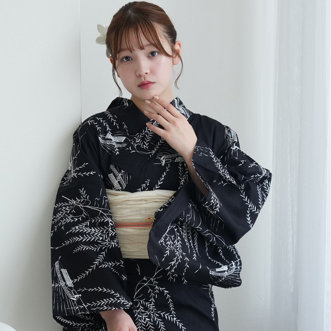 お任せ白半幅帯+お任せ帯じめ+お任せ下駄つき★高級変わり織り浴衣★優美な金魚柄 お任せ白半幅帯+お任せ帯じめ+お任せ下駄つき