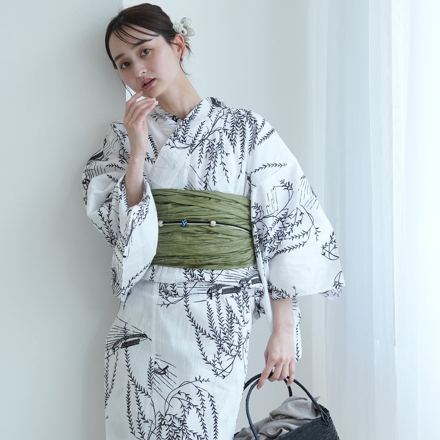 かりんこりん 浴衣 綿紅梅 花草模様 萩柄 杜若色 ゆかた NK-996 浴衣】竺仙の紅梅「萩」小紋柄の浴衣 | 大山キモノ・ちぇらうな