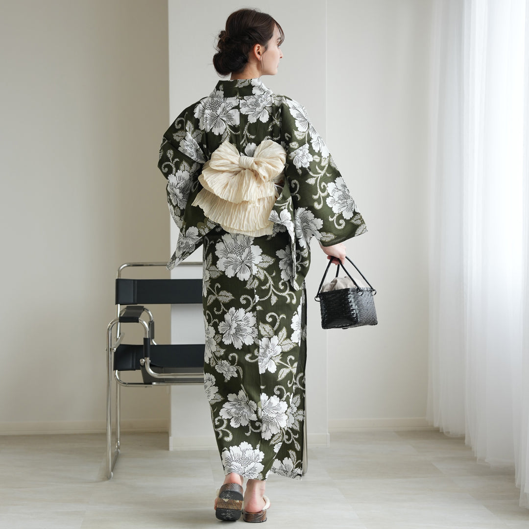 お任せ下駄+お任せ帯白系+お任せ帯締め◇◇高級変わり織り浴衣☆優美な