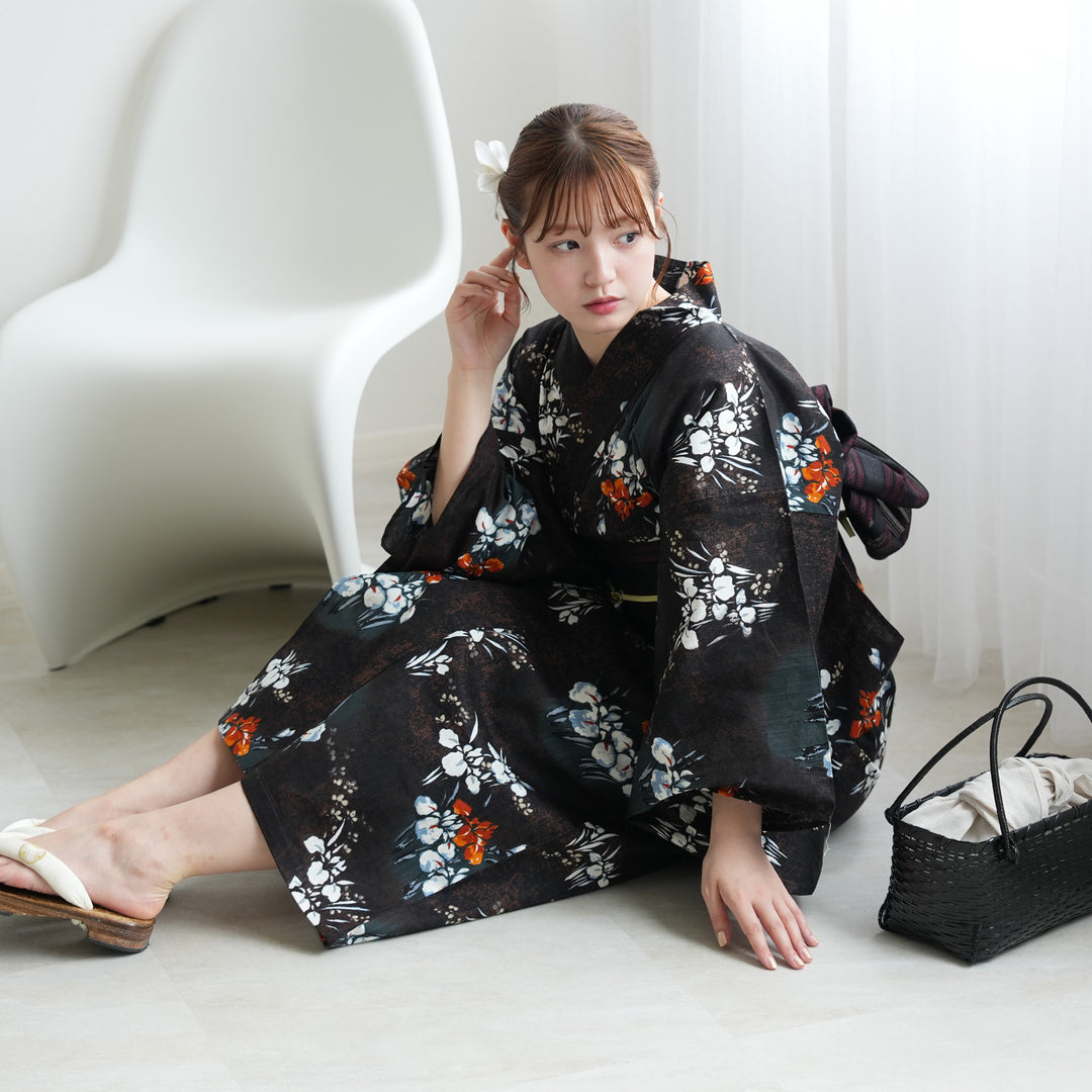 utatane セパレート高級変わり織 二部式浴衣3点セット　鈍青に菖蒲　古典柄 utatane 浴衣 レディース セット セパレート 高級変わり織 二部