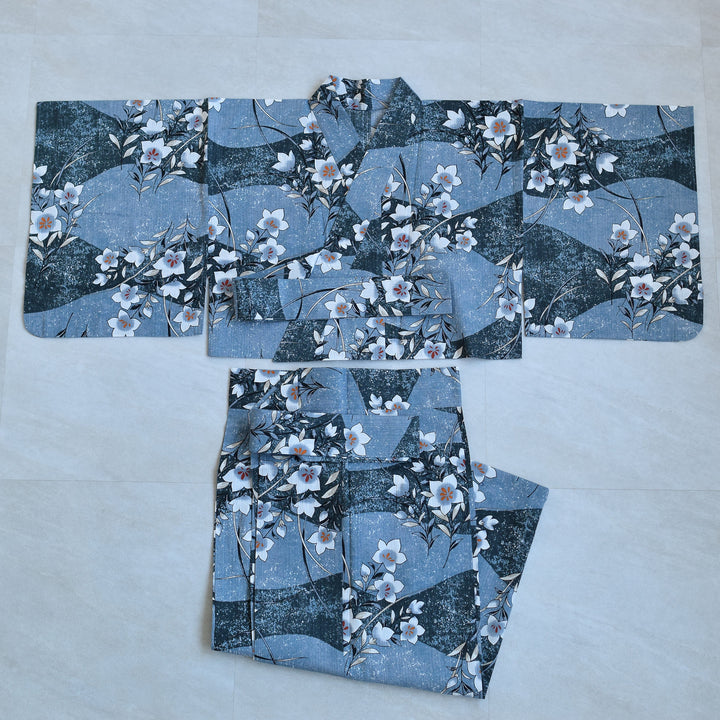 utatane セパレート高級変わり織 二部式浴衣3点セット　鈍青に菖蒲　古典柄 セパレート高級変わり織 二部式浴衣3点セット ( ゆかた上下・帯