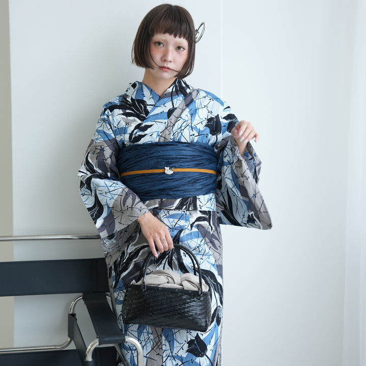 utatane セパレート高級変わり織 二部式浴衣3点セット　鈍青に菖蒲　古典柄 楽天市場】【utatane セパレート高級変わり織 二部式浴衣3点セット 錆