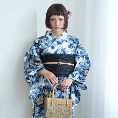 【セパレート高級変わり織 二部式浴衣3点セット ( ゆかた上下・帯・下駄 ) 梟の森　宵】フリーサイズ  国産生地 国内染色 ニコアンティーク （5016282611）