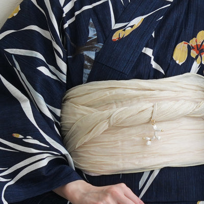 【セパレート高級変わり織 二部式浴衣3点セット ( ゆかた上下・帯・下駄 )紺地に菖蒲とつばめ】フリーサイズ  国産生地 国内染色 ニコアンティーク （5016282911）