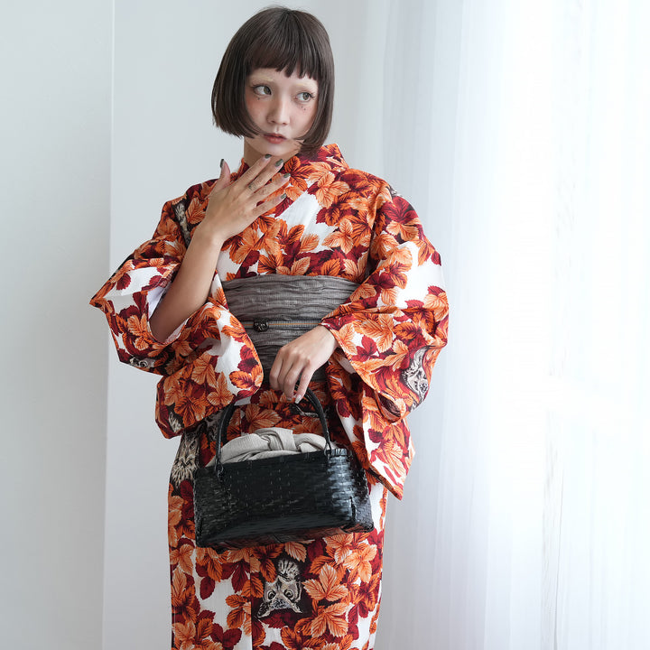 かんたん二部式浴衣セット ニコアンティーク 国内染色 セパレート浴衣 梟の森 暁 セパレート高級変わり織 二部式浴衣3点セット ( ゆかた上下・帯